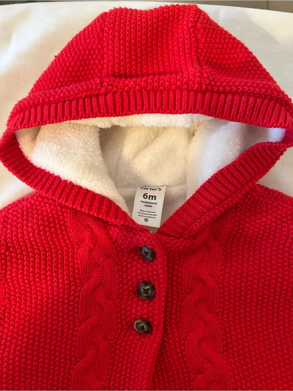 Carter’s Baby Girl 6M Holiday Red Hooded Cable Knit Sweater Poncho Cape/EUC